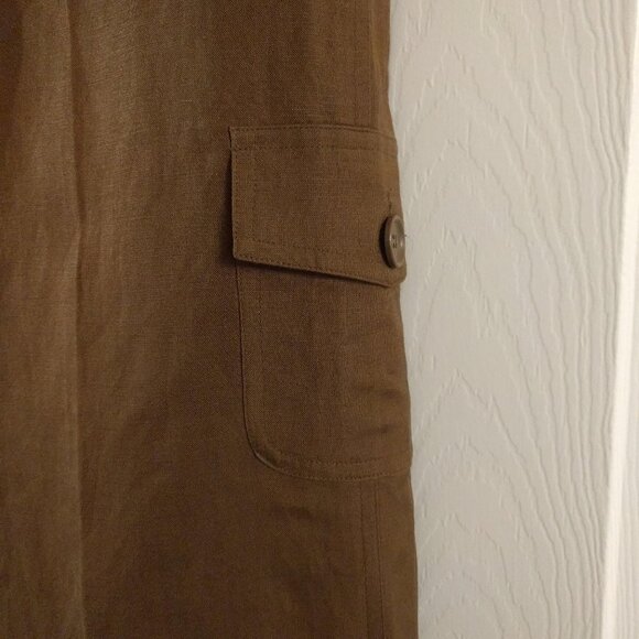 Brown Linen Blend Lined Crop Wide Leg Pants - Picture 3 of 5